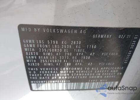 2021 Volkswagen Id.4 1St Edition from USA, damaged, VIN WVGDMPE2XMP019639
